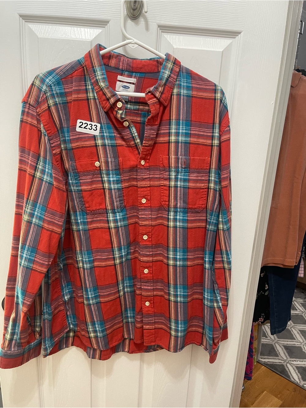 Old Navy Red, Blue and Teal Plaid Button-Up Shirt